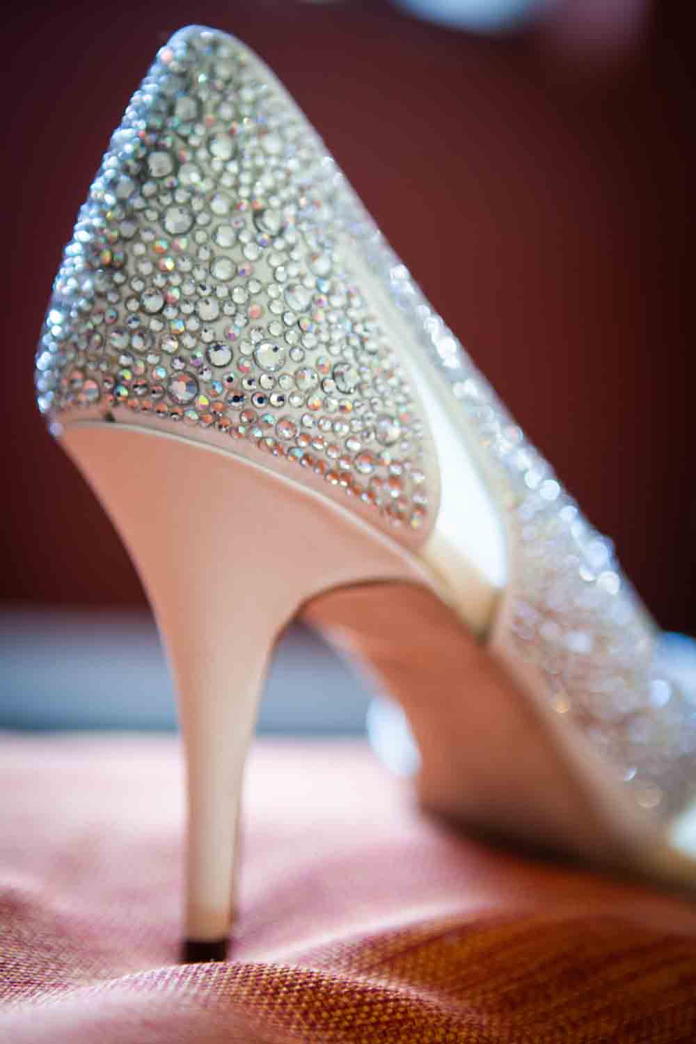 Heel of shoe encrusted with diamond-like sequins