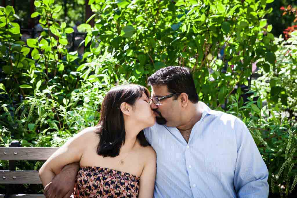 Couple kissing during a Madison Square Park engagement session