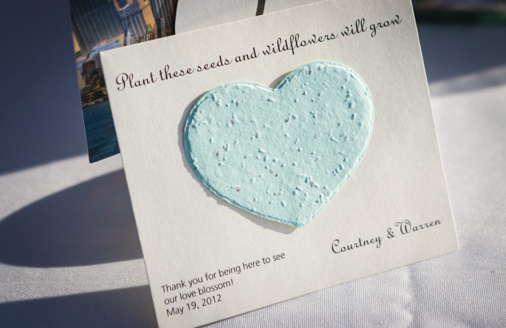 Guest favor of seeds in the shape of a heart at a Ravel Hotel Penthouse wedding