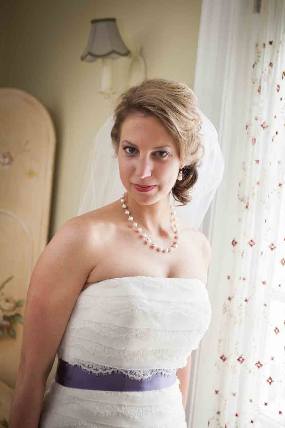 Portrait of bride with veil at a Davenport Mansion wedding