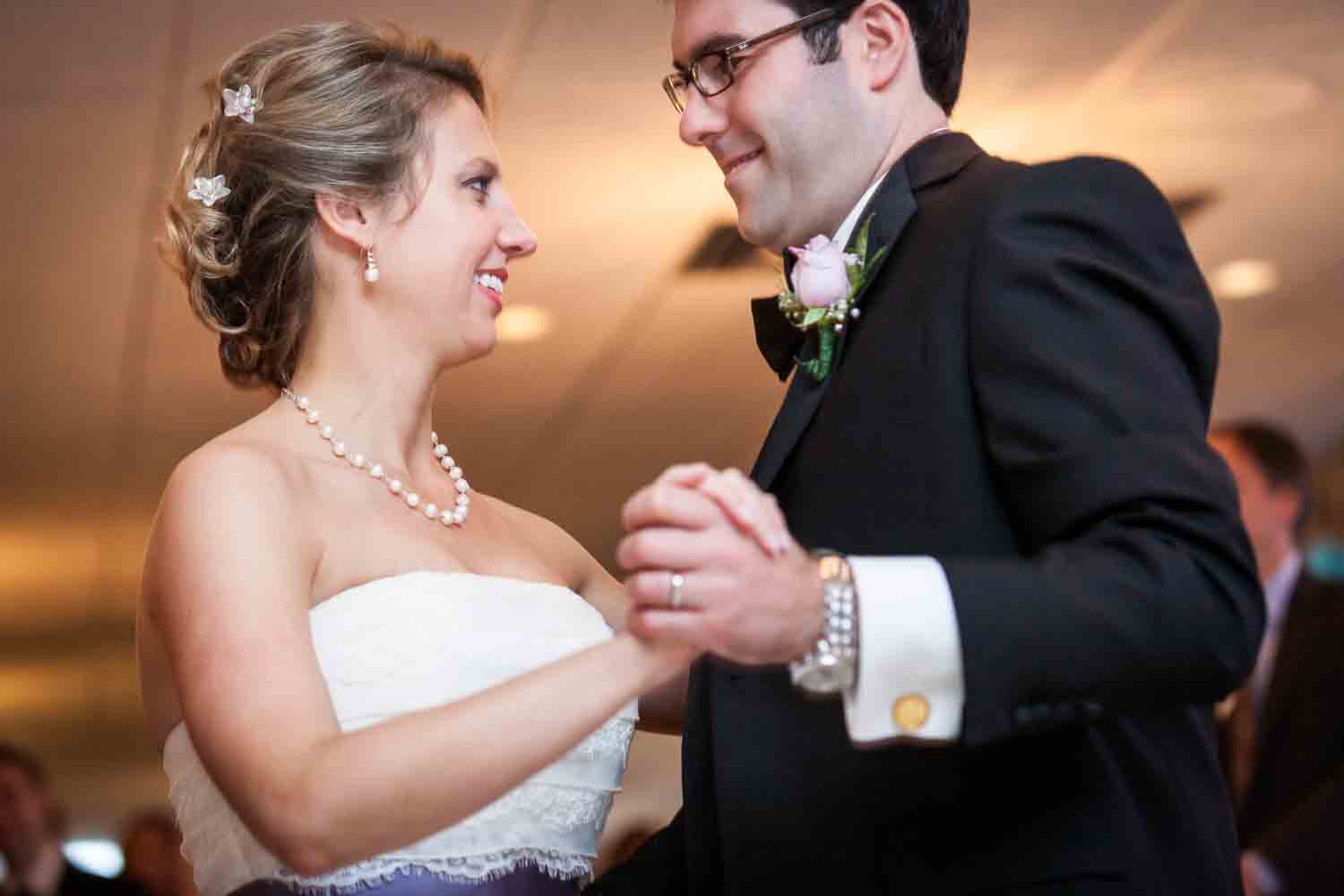 Bride and groom during first dance at a Davenport Mansion wedding