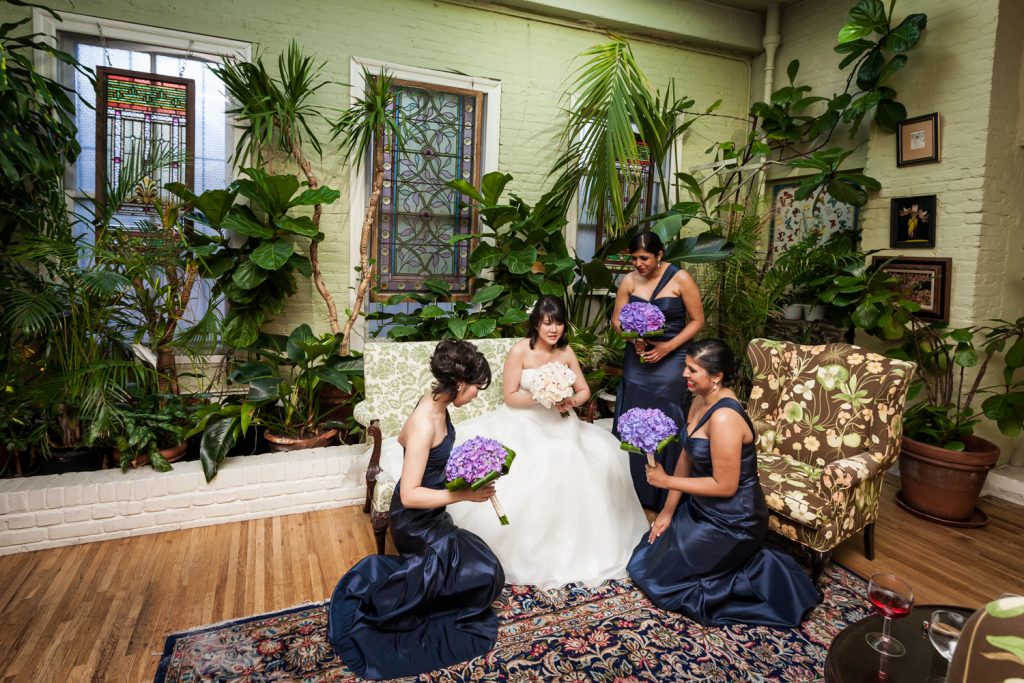 Bride and bridesmaids in bridal suite at an Alger House wedding