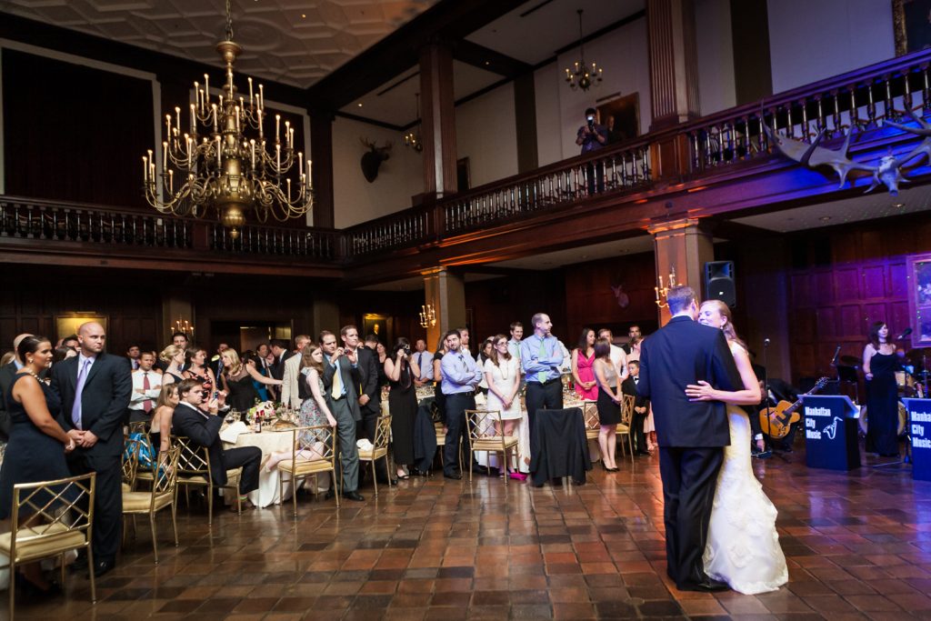 Wide shot of bride and groom during first dance at a Harvard Club NYC wedding