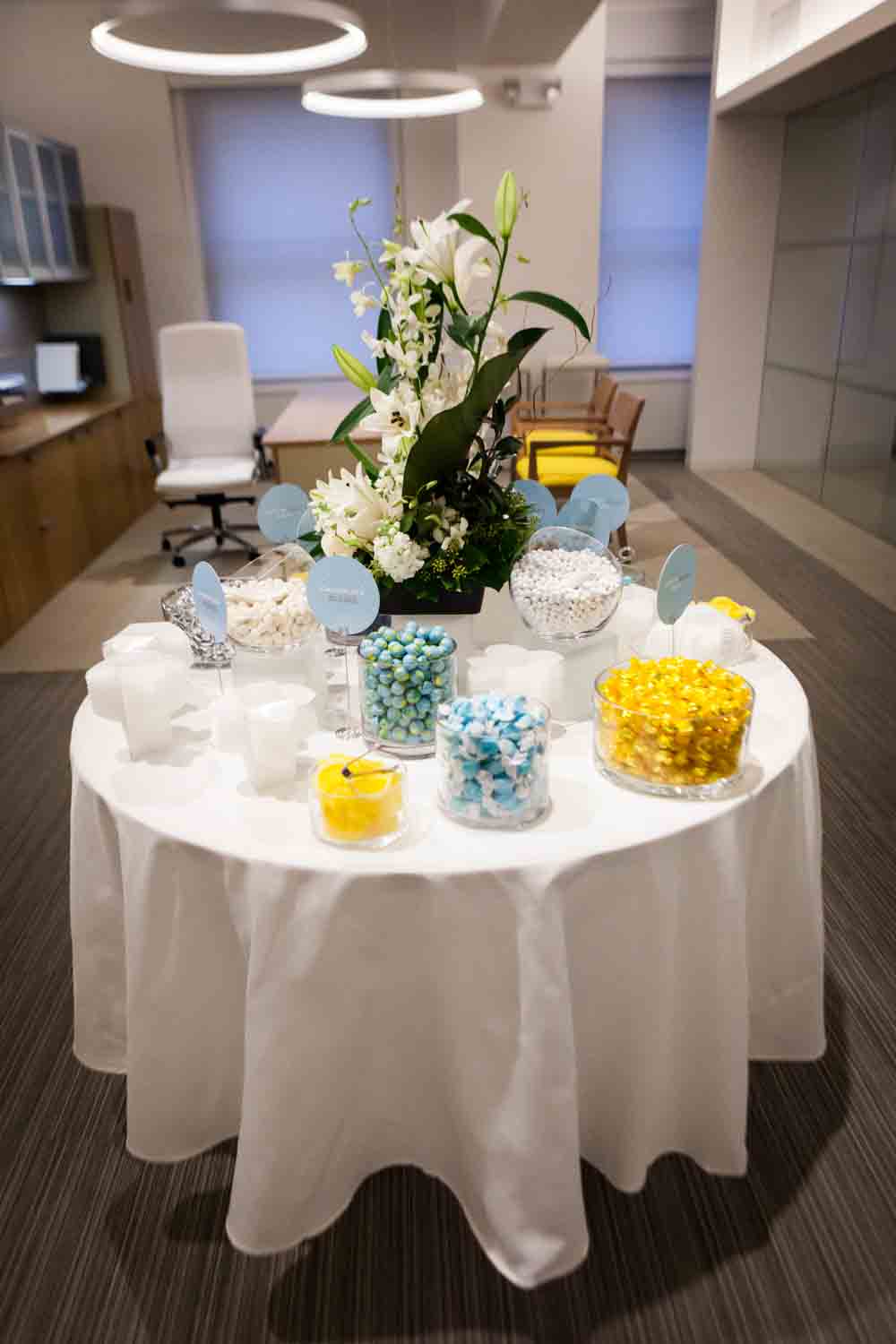 Table full of candy at a corporate cocktail party