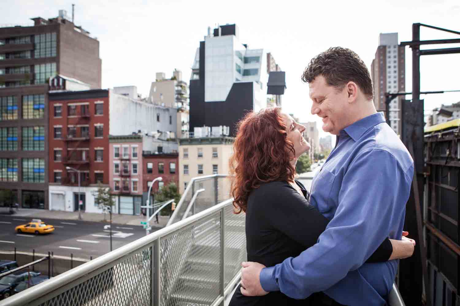 Couple hugging at 18th Street entrance to High Line