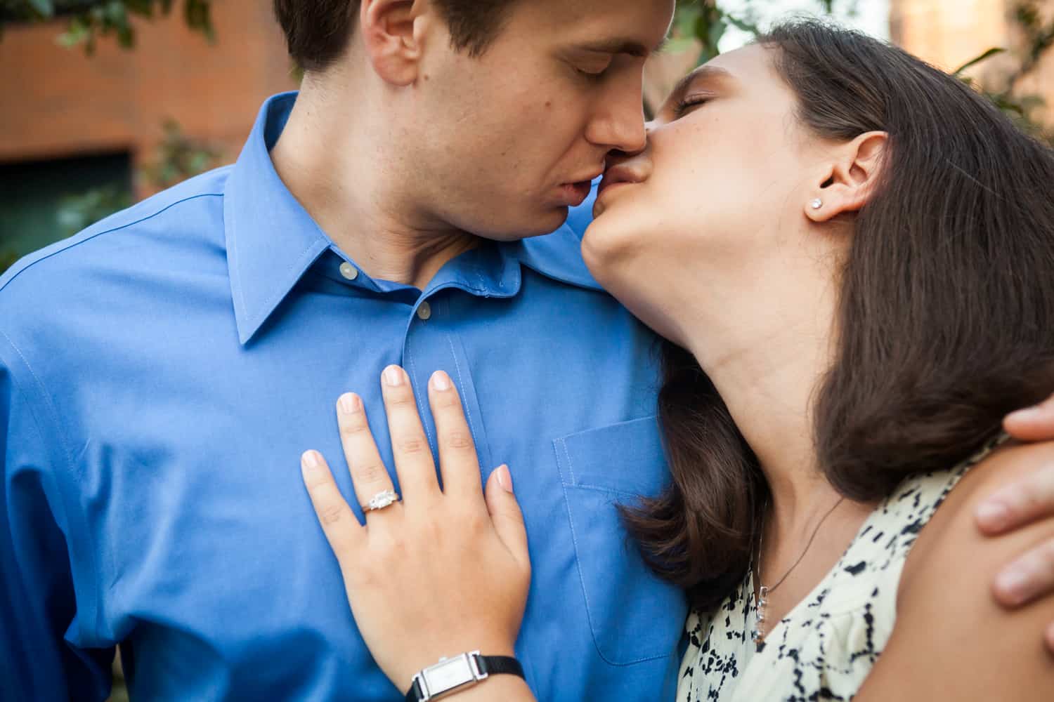 Close up of couple kissing during High Line engagement session