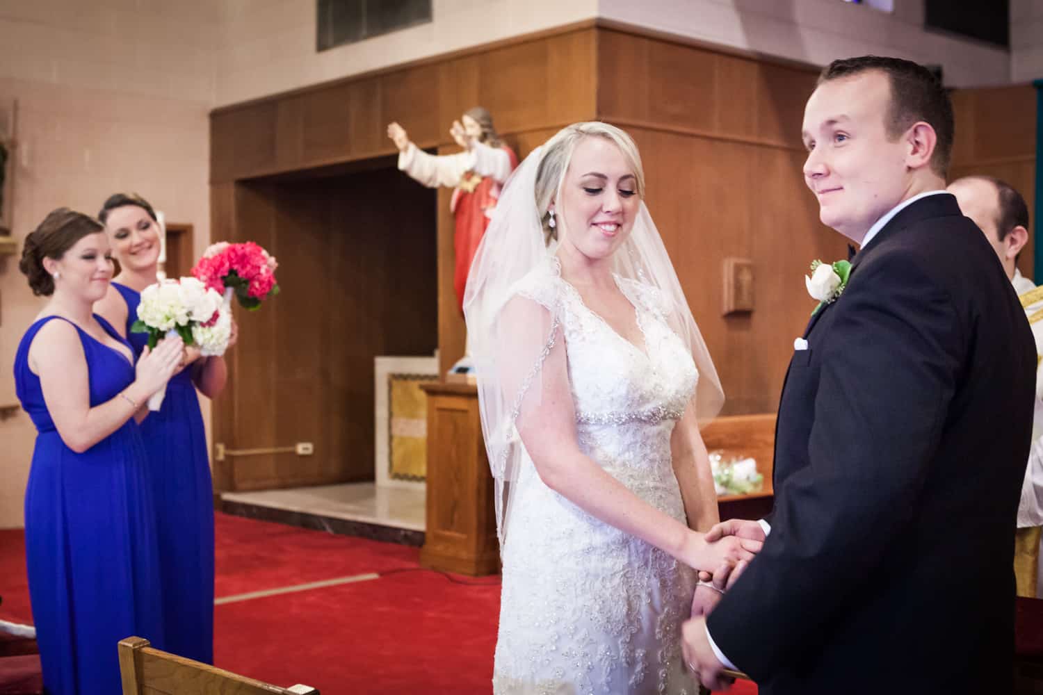 Bride and groom exchanging vows during Staten Island wedding ceremony
