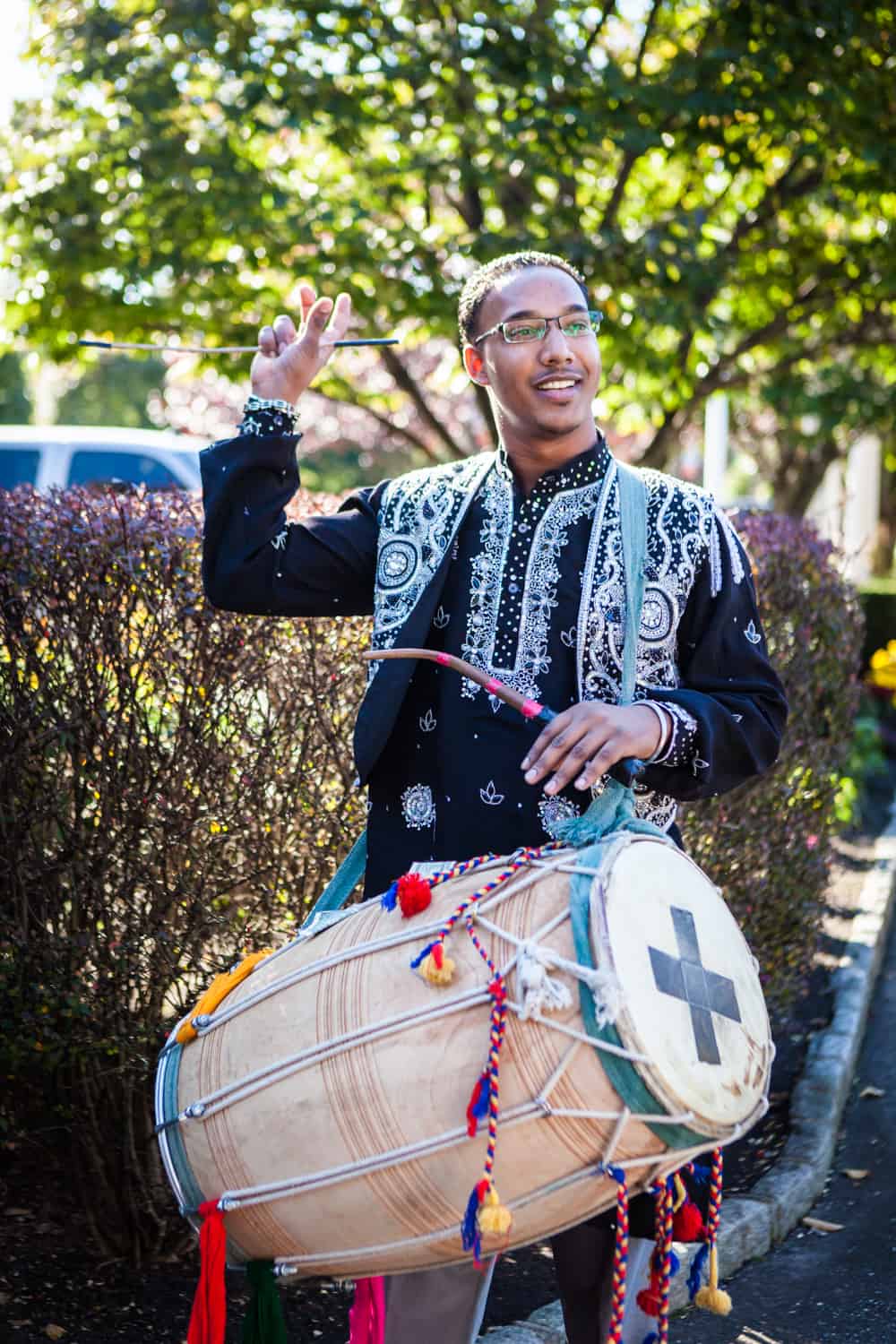 Baraat musician and drum at an East Wind Inn wedding