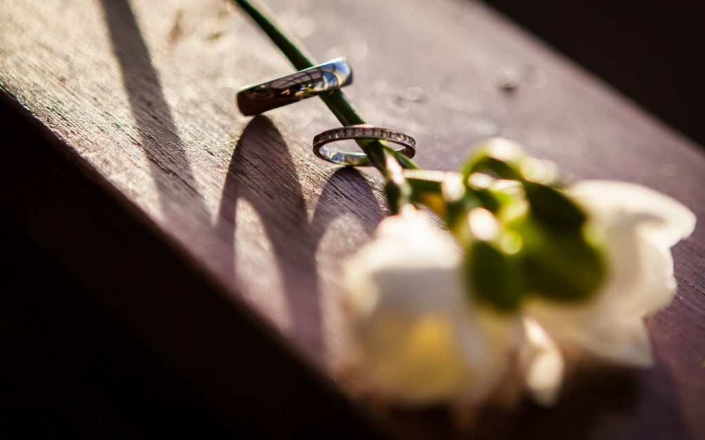 Flower stem holding wedding rings