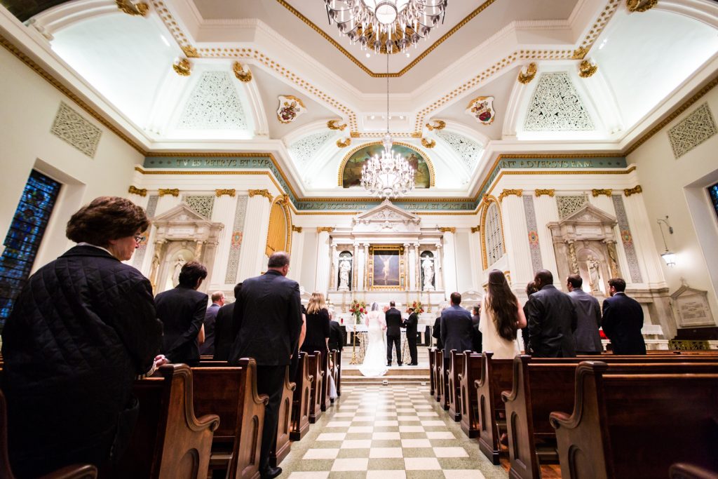 Wide shot of St. Peter's Church wedding