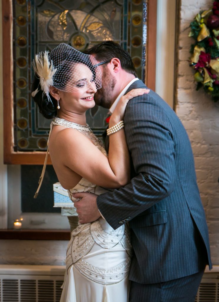 Alger House wedding photos of couple kissing after ceremony