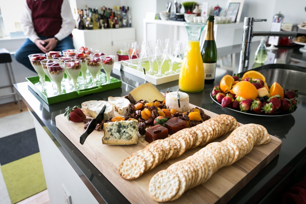Buffet of cheese and crackers at a Long Island City wedding brunch