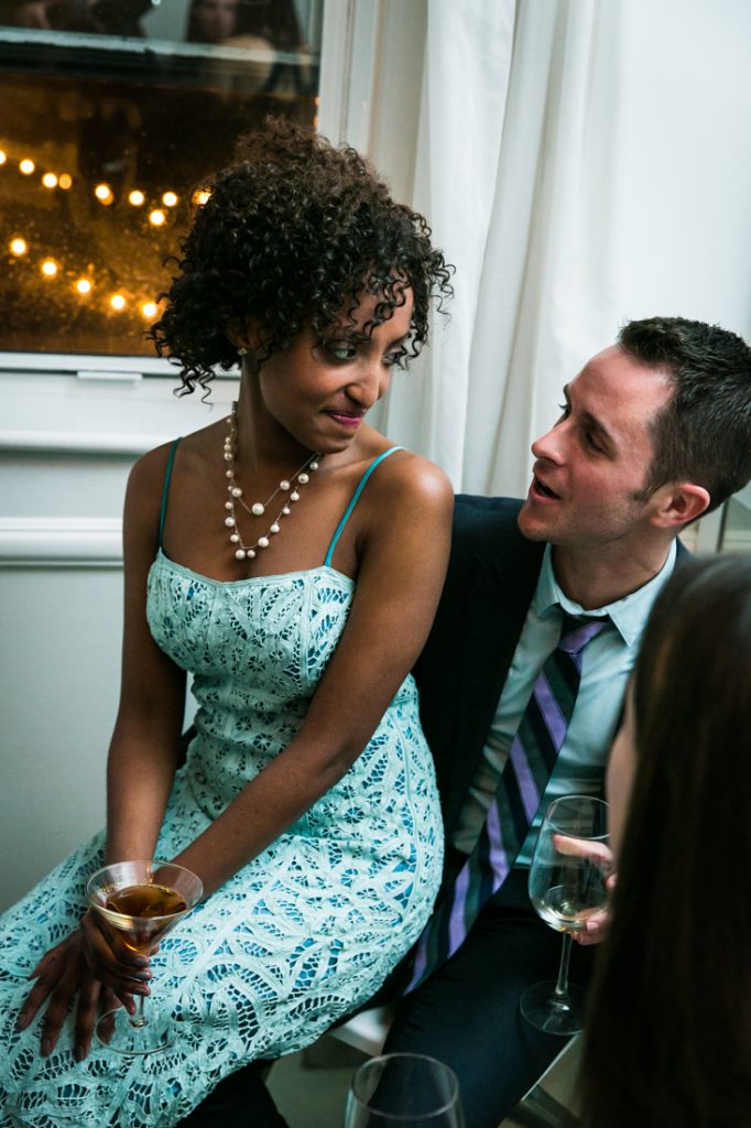 Couple talking during reception at a Maison May Brownstone wedding