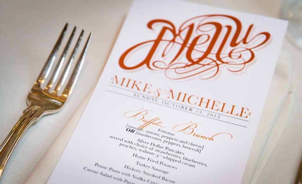 Close up on personalized menu card