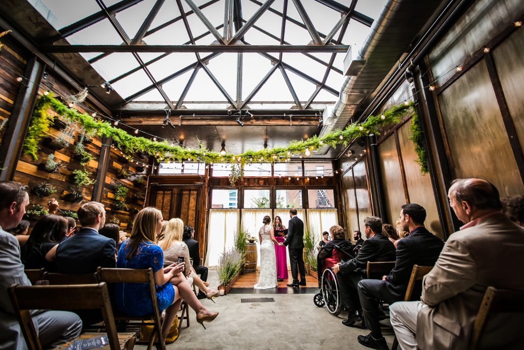 Wide shot of ceremony at a Brooklyn Winery wedding