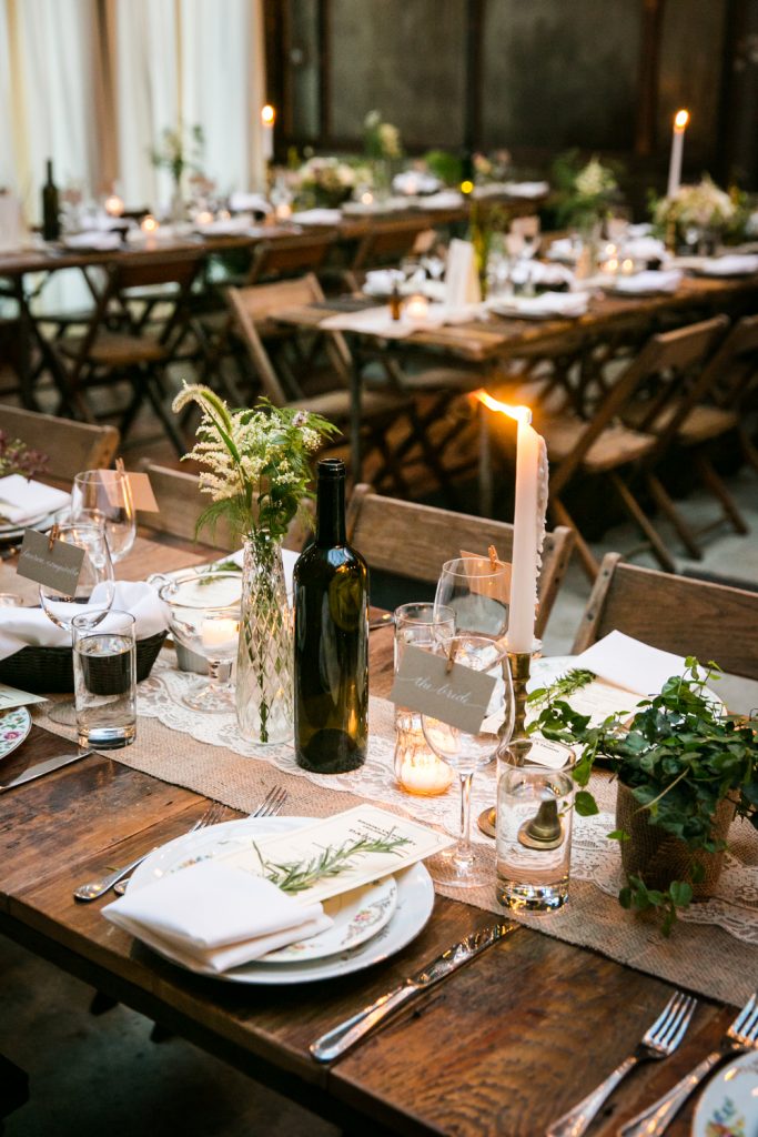 Close up on place setting at a Brooklyn Winery wedding