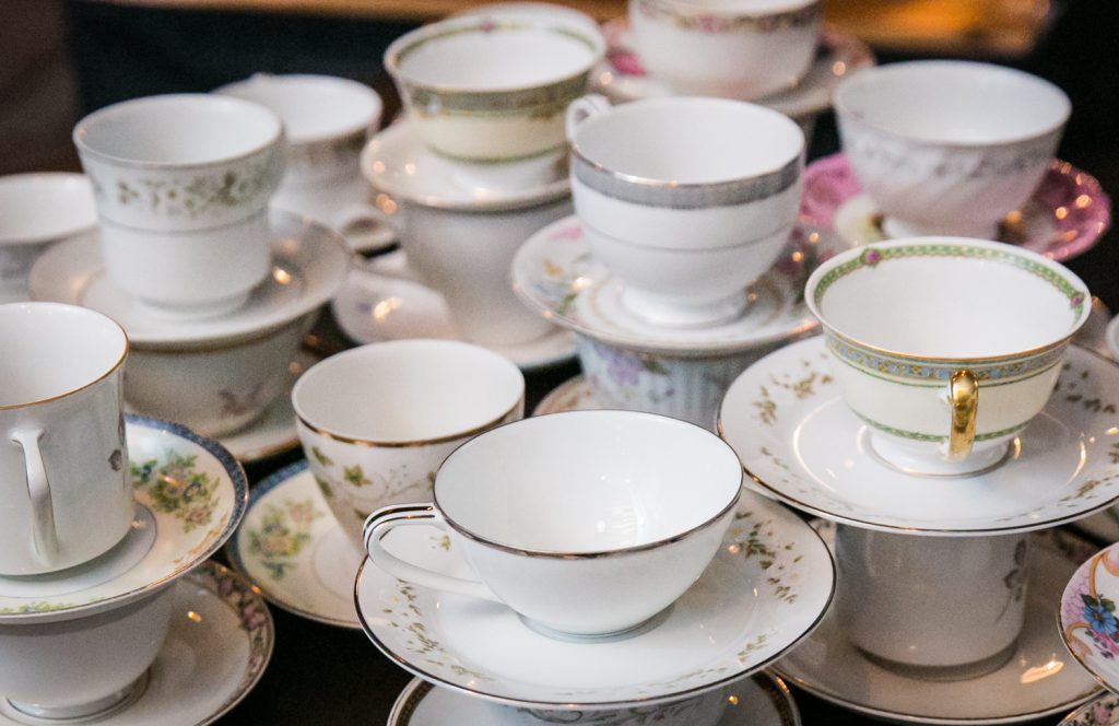 Display of teacups and saucers