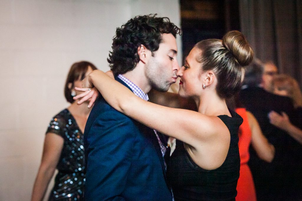 Couple kissing on dance floor at a Brooklyn Winery wedding
