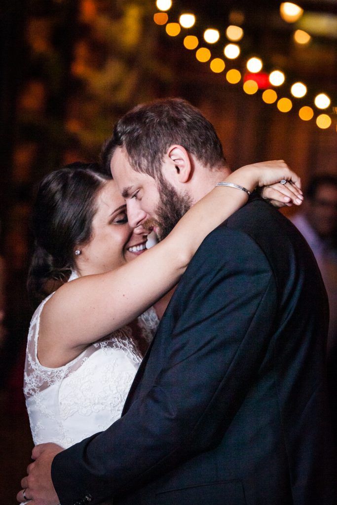 Close up of bride and groom during first dance at a Brooklyn Winery wedding