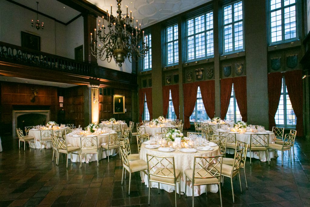 Wide shot of reception room at Harvard Club