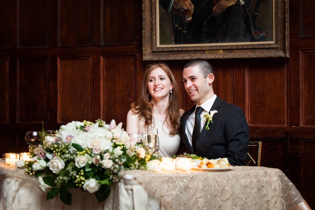 Harvard Club wedding photos of bride and groom at sweetheart table