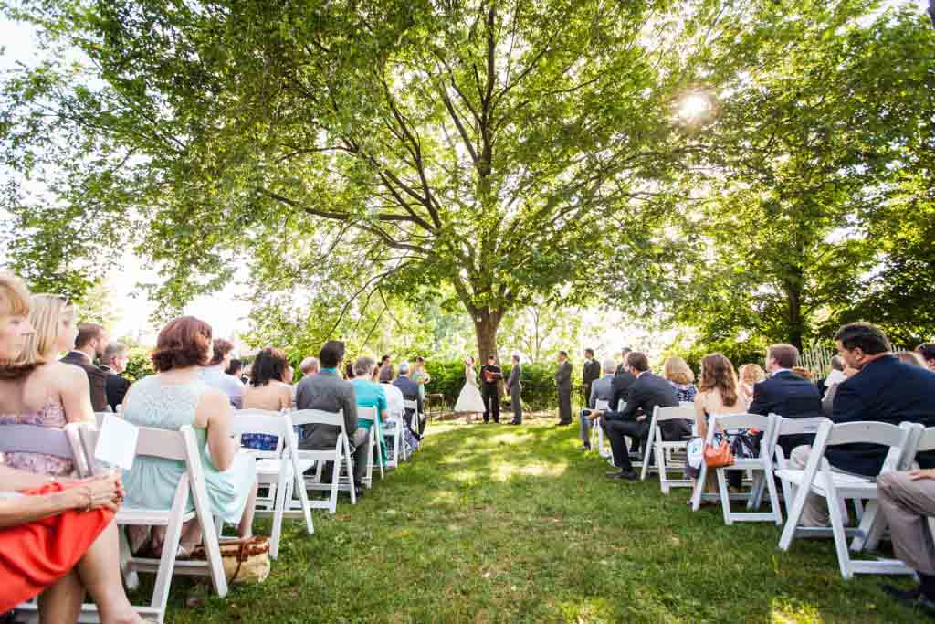 Wide shot of wedding ceremony at a Round Hill House wedding