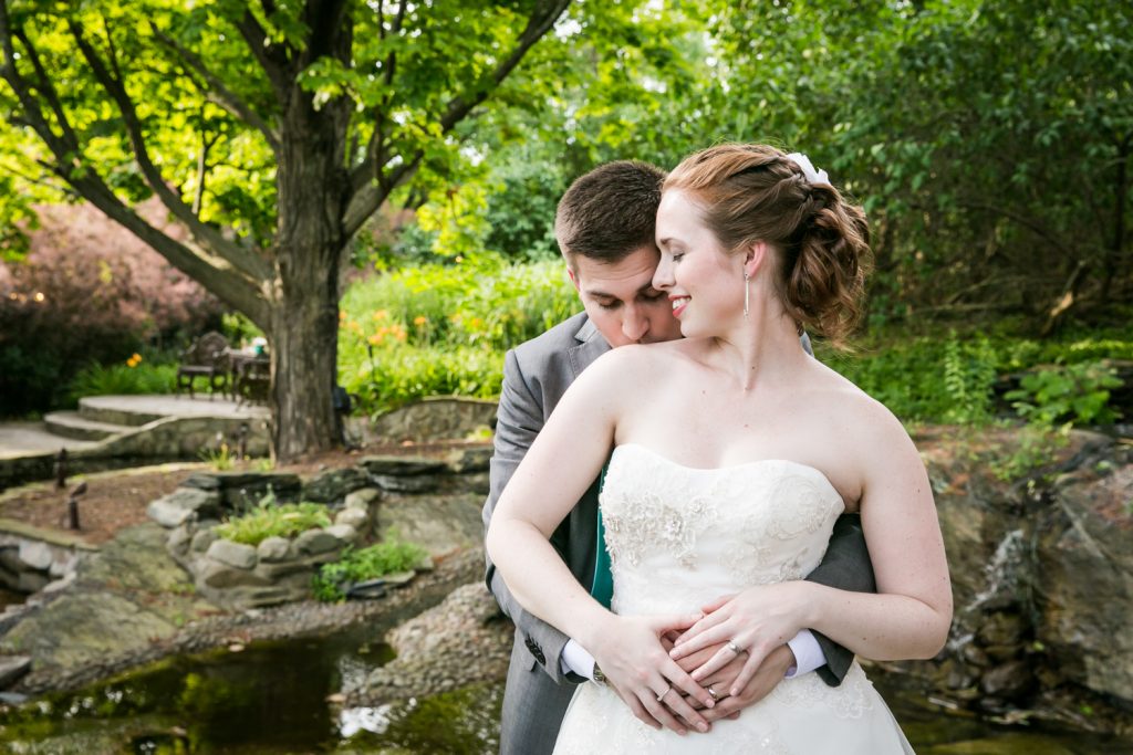 Bride and groom in garden at a Round Hill House wedding