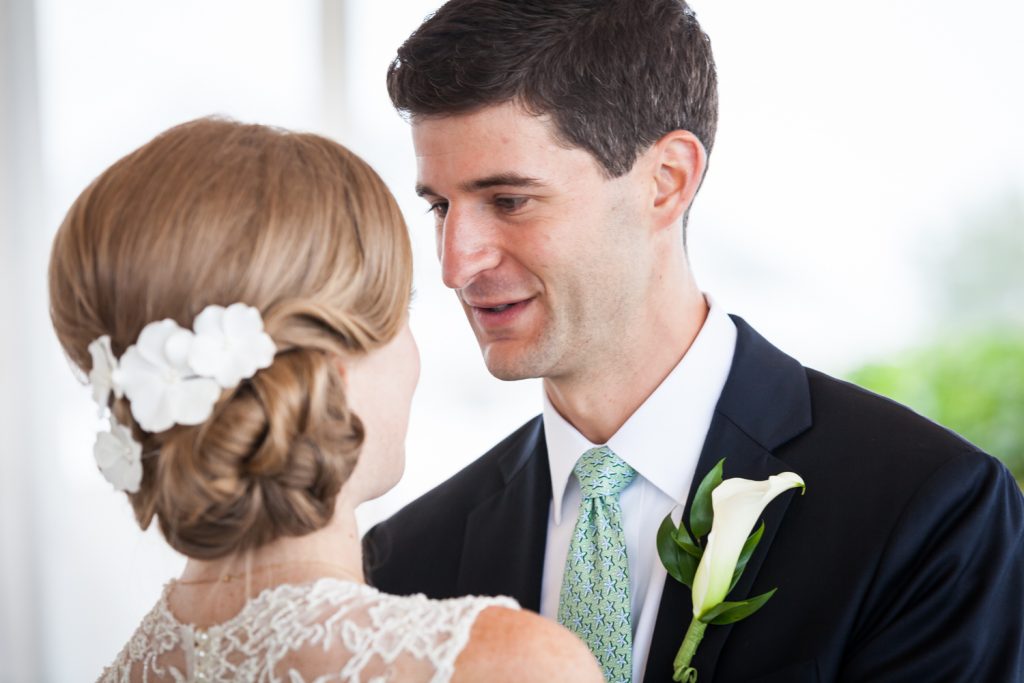 Groom looking at bride at an American Yacht Club wedding