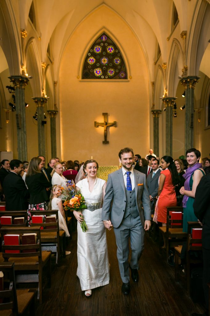 Bride and groom exiting church after Oratory of St. Boniface ceremony