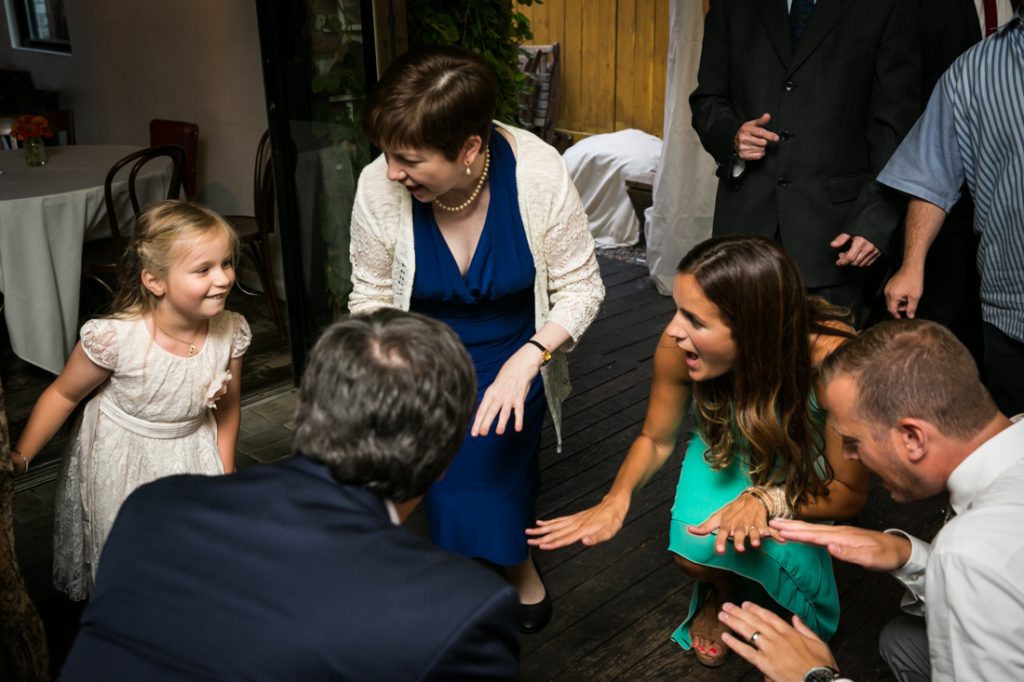 Guests dancing with little girl during Farm on Adderley wedding reception