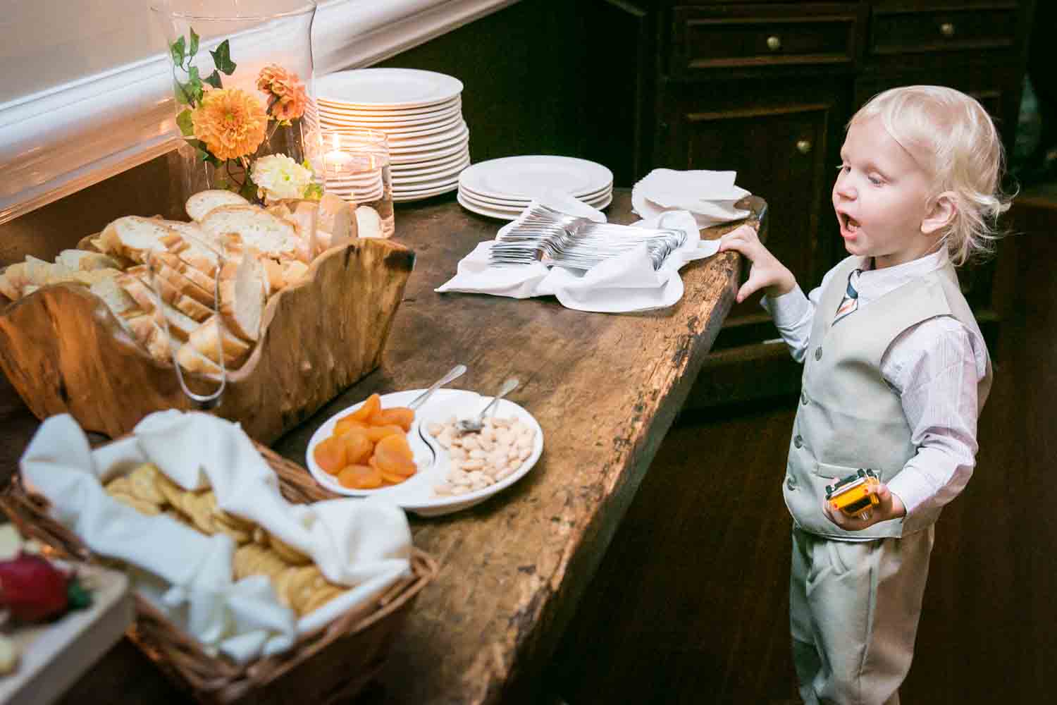 Little boy amazed by food at buffet