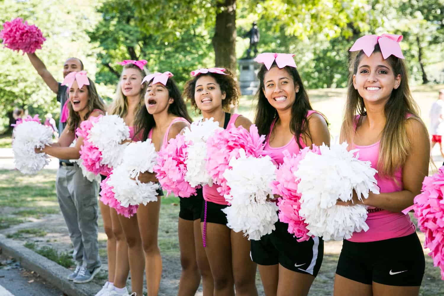 NYC Race for the Cure photos of line of cheerleaders