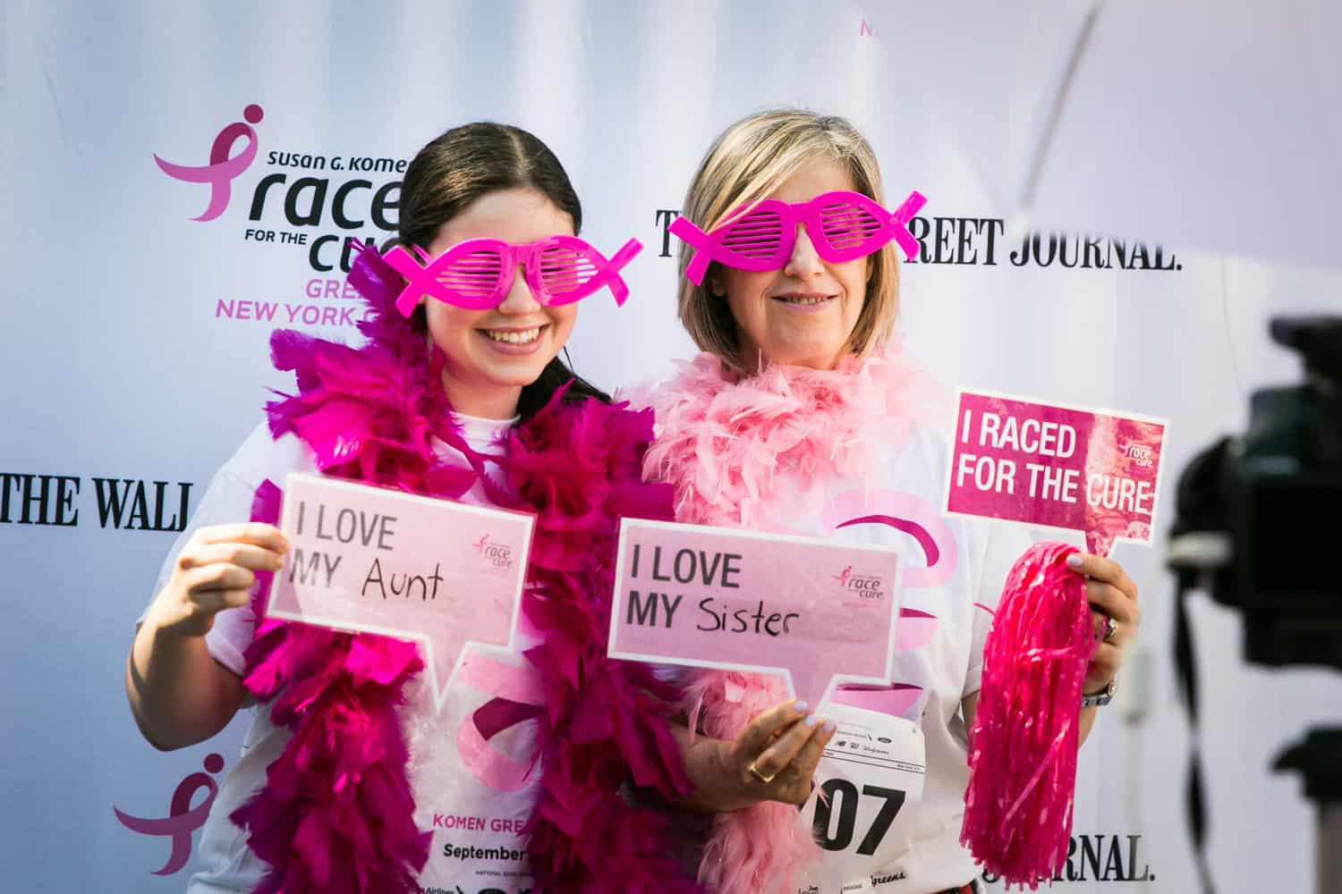 NYC Race for the Cure photos of two women clowning around at photobooth