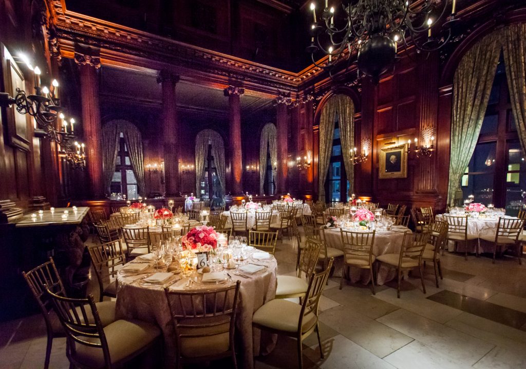 Reception room with tables for a University Club wedding