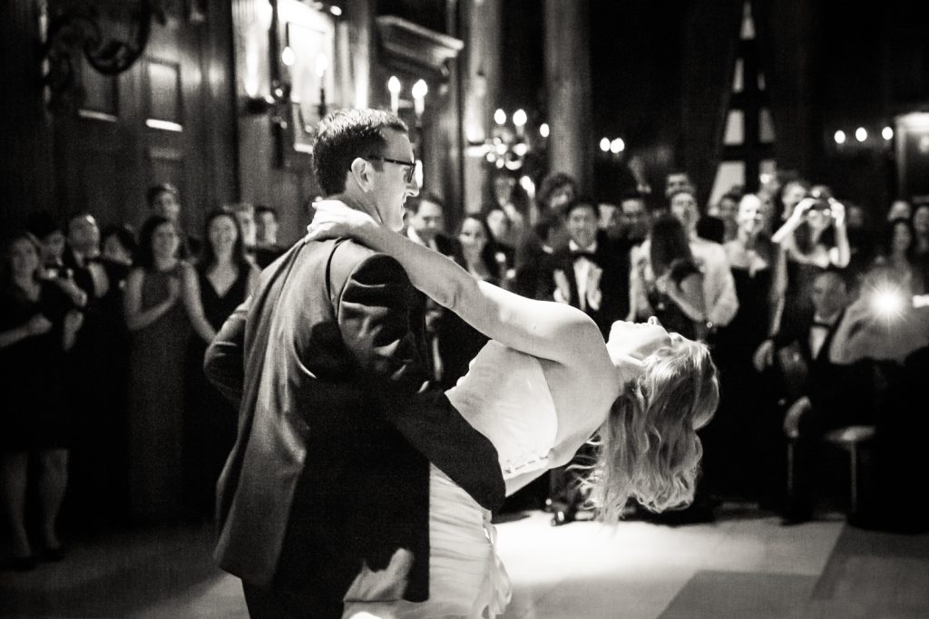 Bride and groom during first dance at a University Club wedding