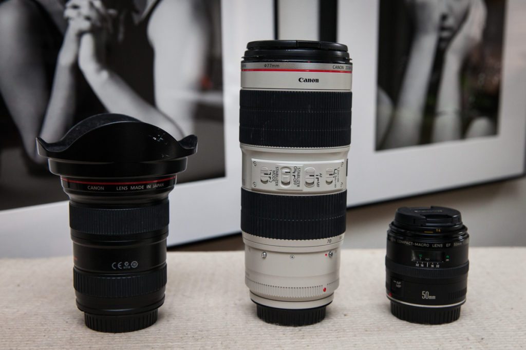 Professional Canon lenses of photographer Kelly Williams