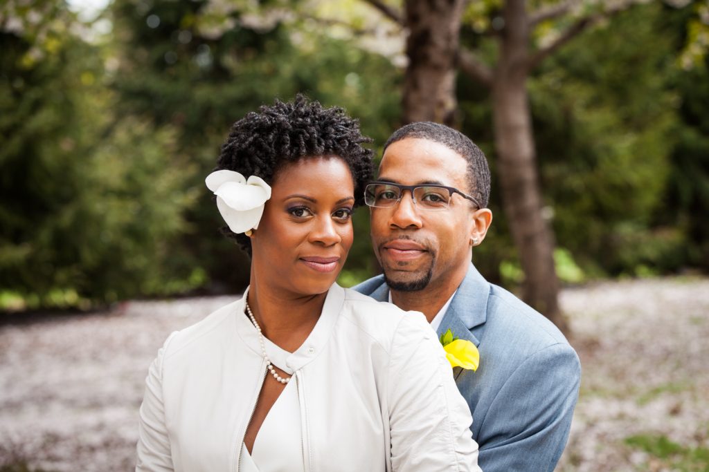 Portrait of bride and groom at a Flushing Meadows Corona Park wedding