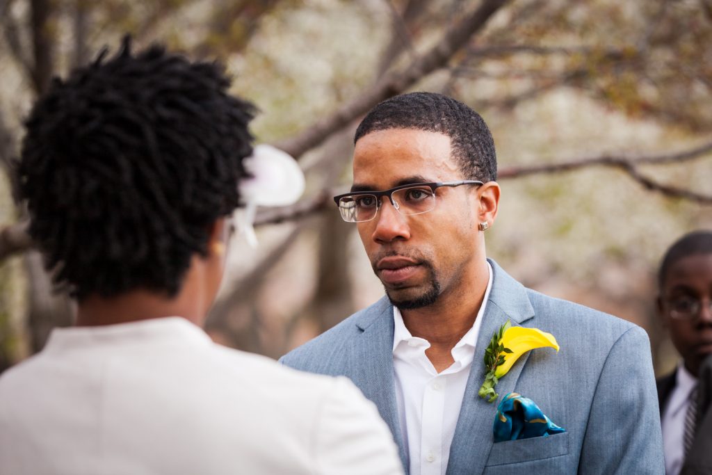 Groom looking at bride at a Flushing Meadows Corona Park wedding