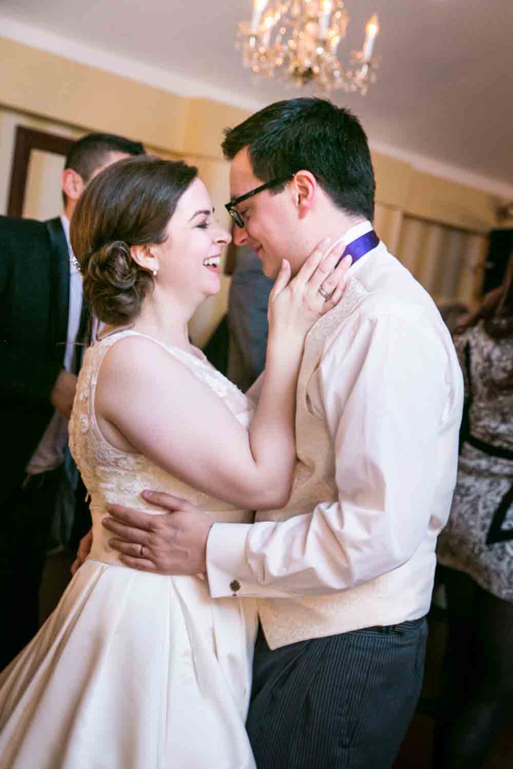 Bride and groom dancing close at a Nassau Inn wedding