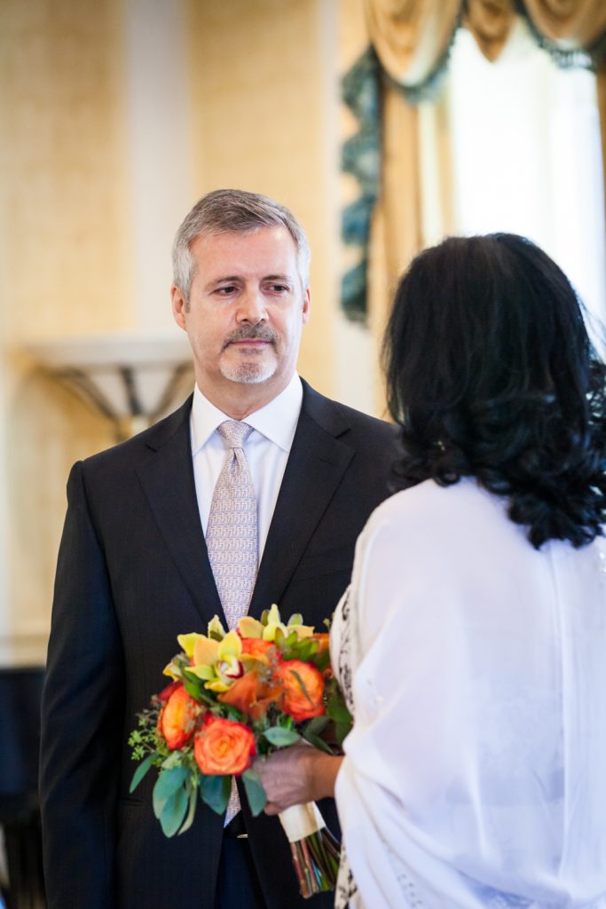Close up of groom looking at bride at a Waldorf Astoria wedding