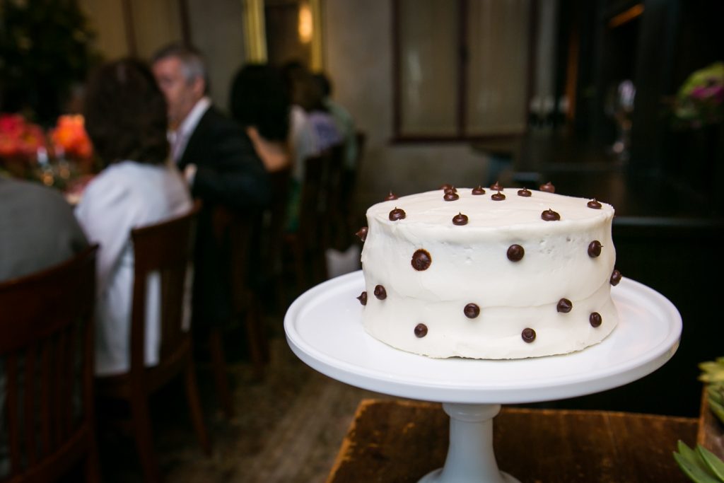 White cake with brown dots at Gramercy Tavern wedding reception