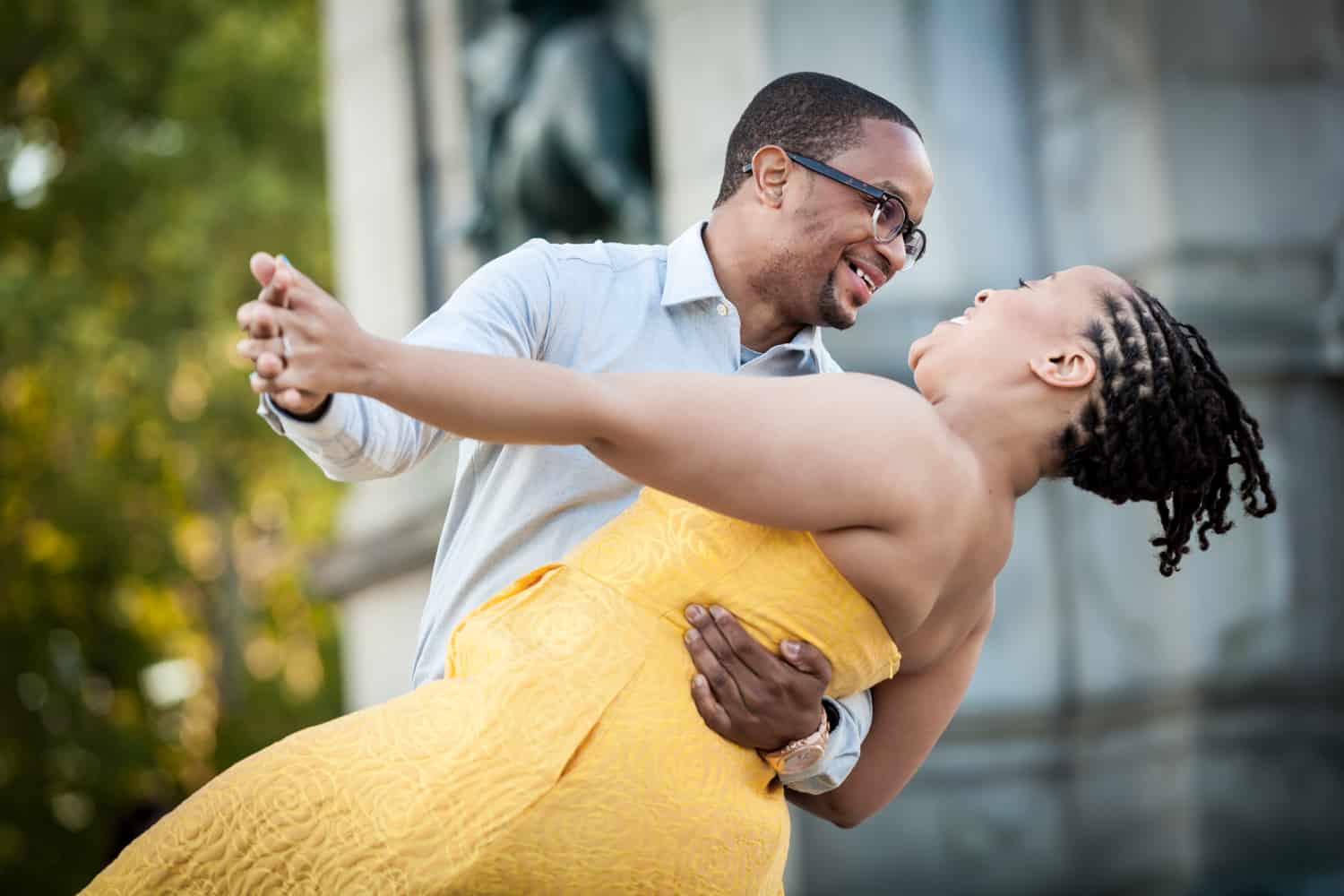 African American couple dancing at Grand Army Plaza