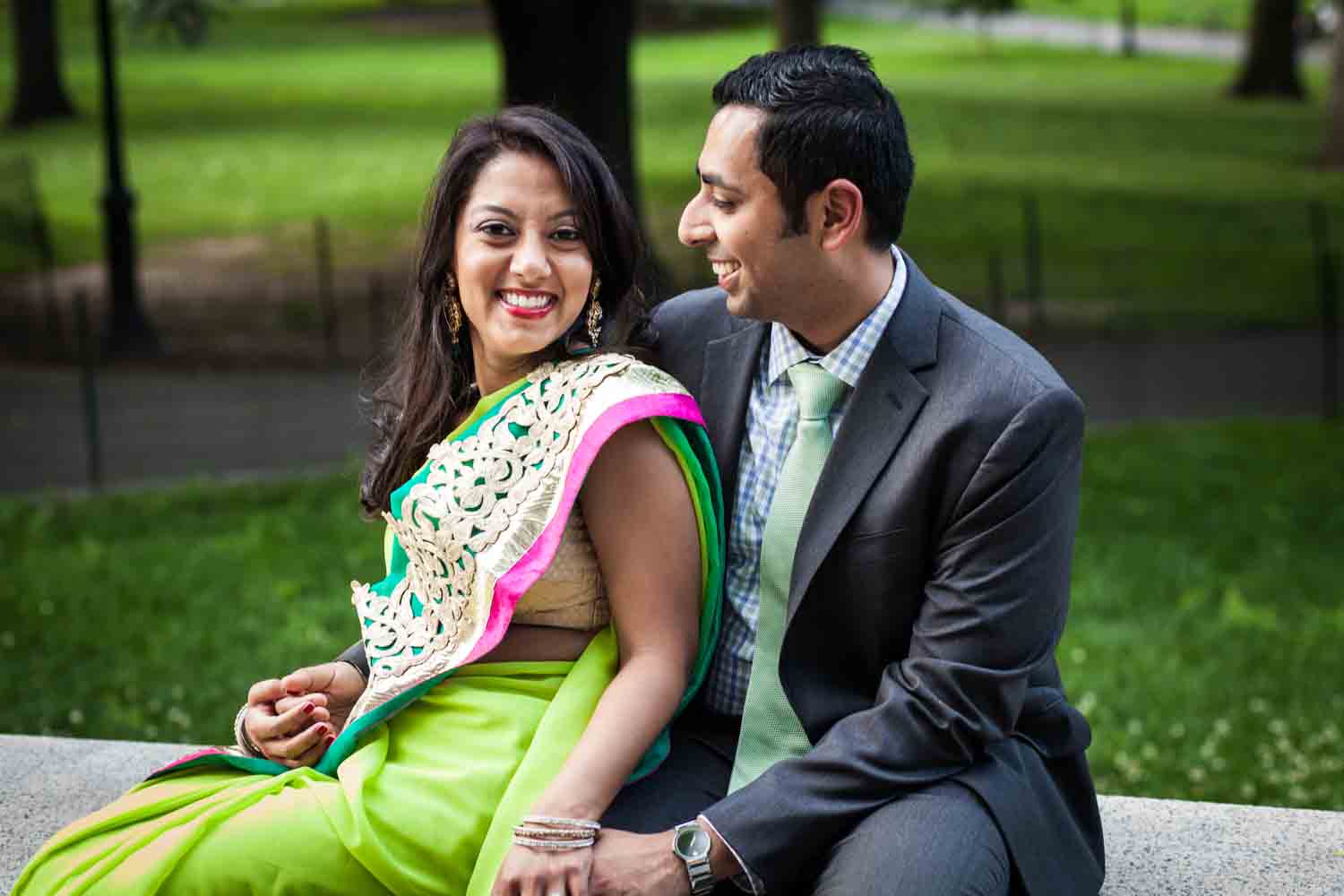 Indian couple in Central Park for an article on NYC engagement shoot ideas