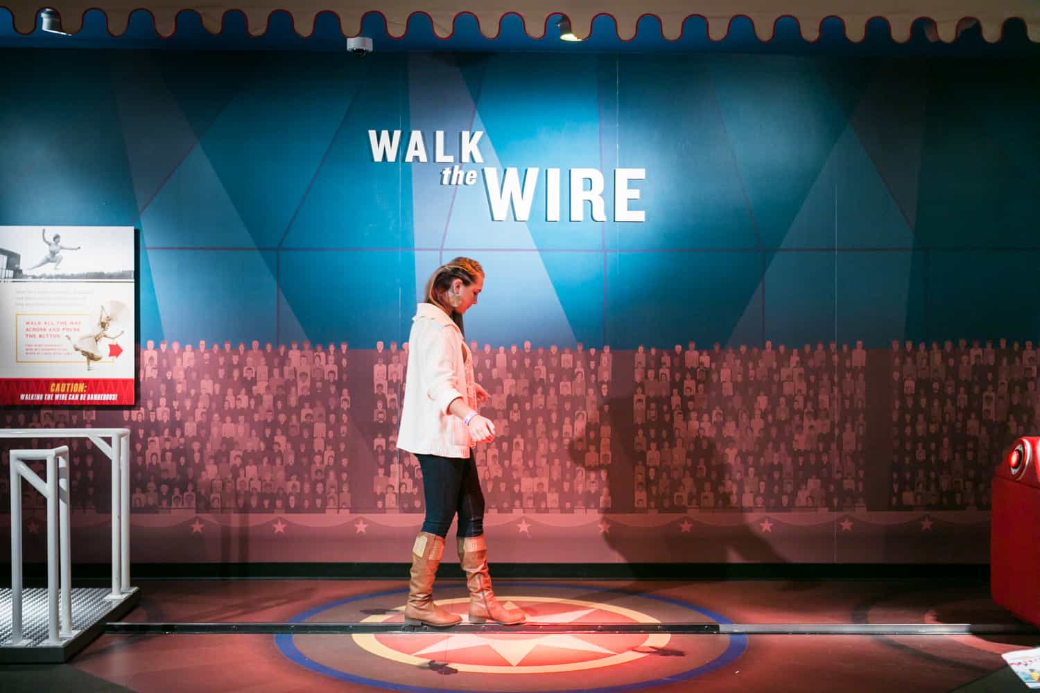 Photos of Sarasota including woman walking the wire in Circus Museum at The Ringling