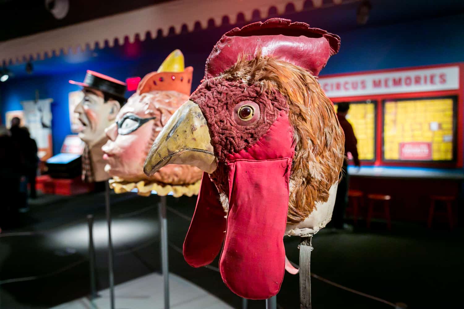 Masks worn by clowns in the past in Circus Museum