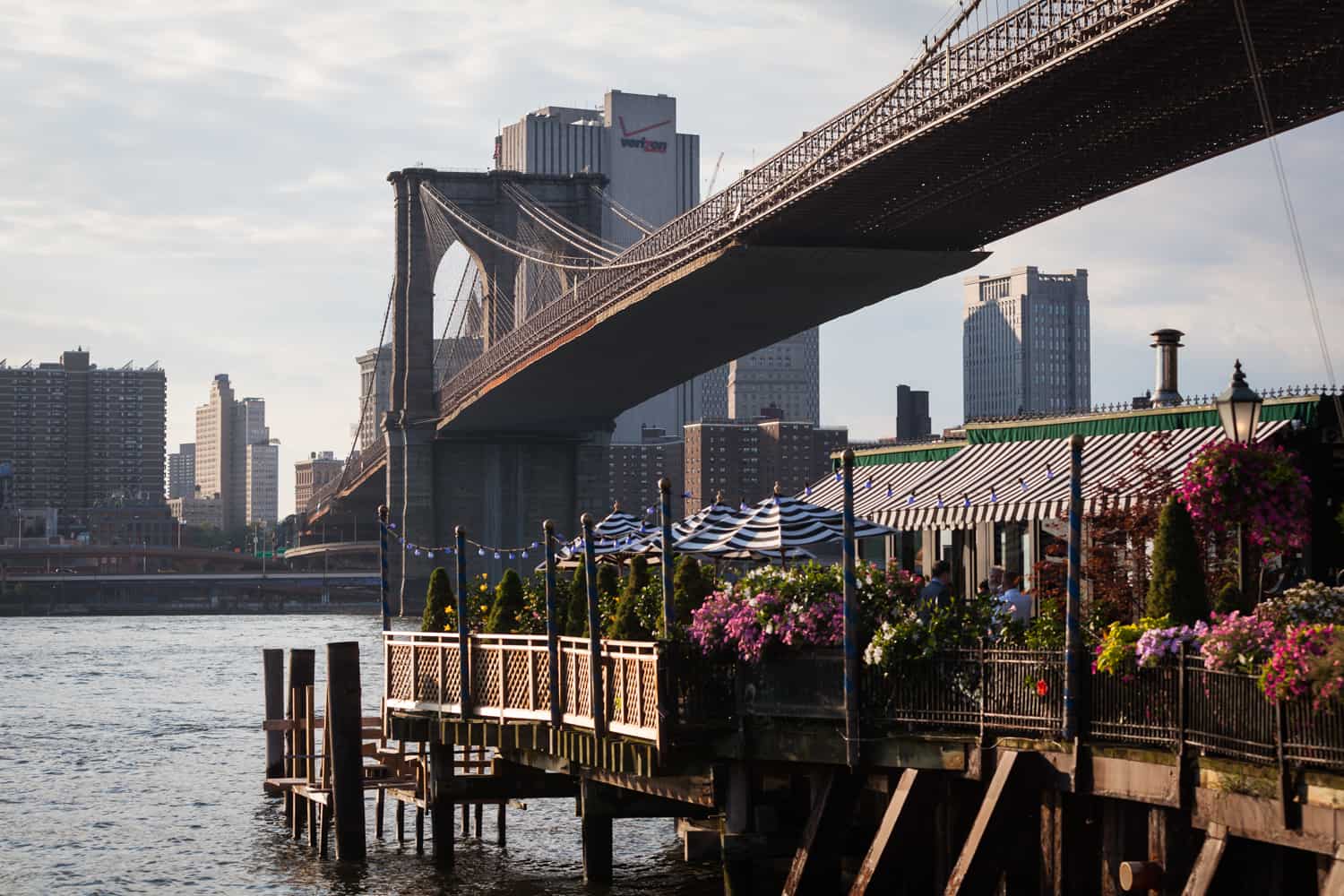 Exterior view of The River Cafe and Brooklyn Bridge