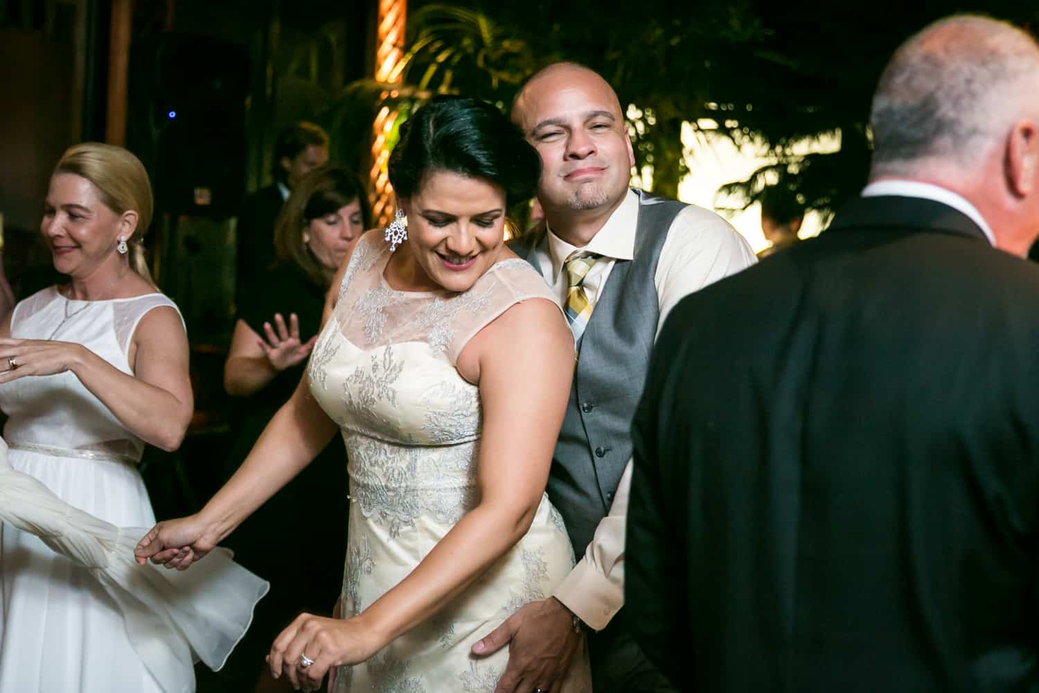 Bride and groom on the dance floor at a River Café wedding in Brooklyn