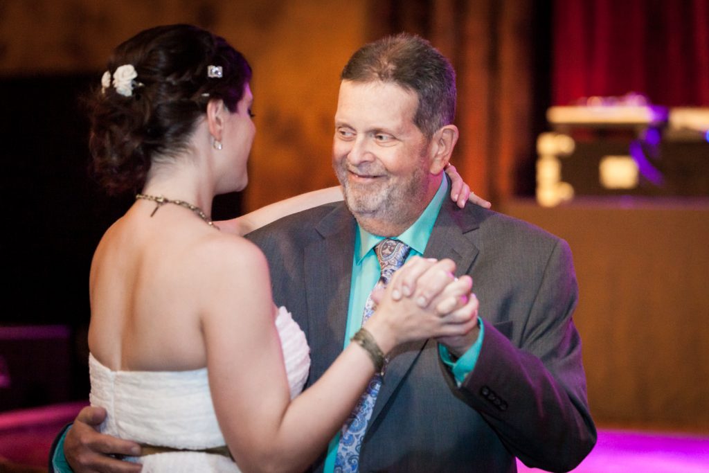 Bride dancing with father at a Bell House wedding anniversary party