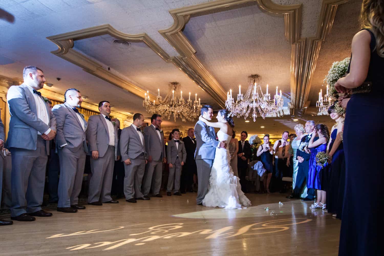 Bride and groom during first dance at a Manor wedding reception