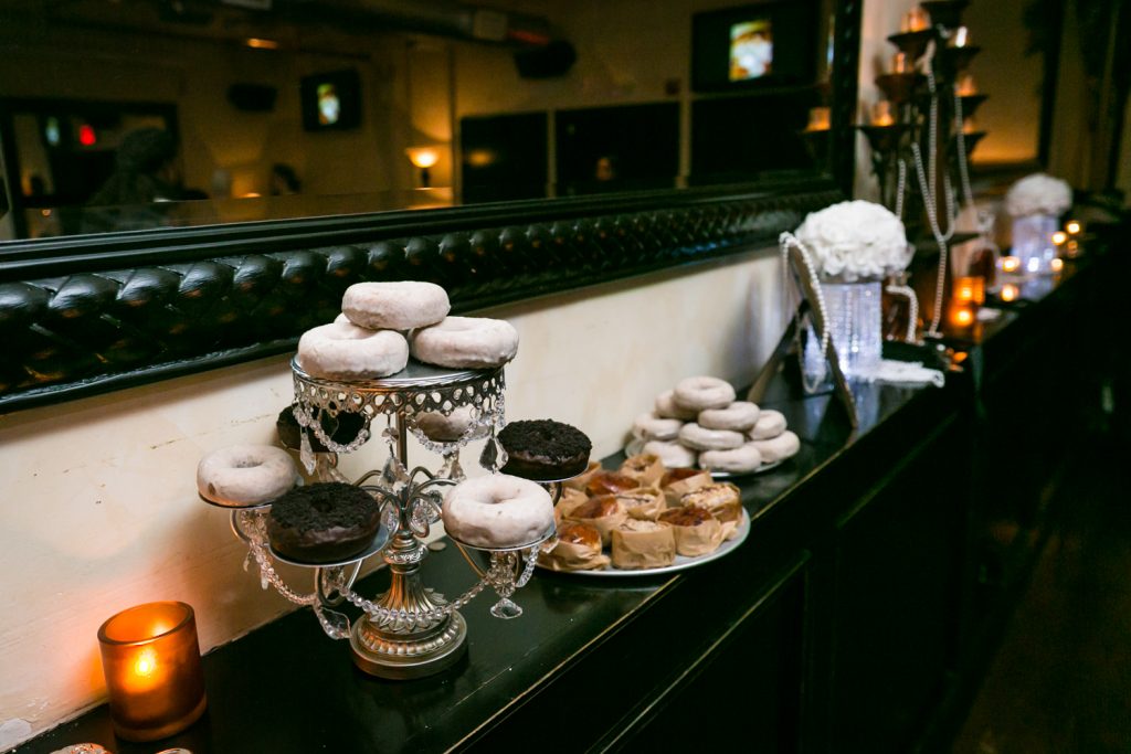 Display of doughnuts at wedding reception